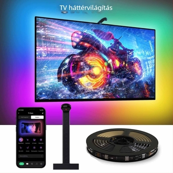Bluetoothos RGB TV háttérvilágítás LED-szalag, képernyő-szinkronizációval és környezeti zenei fényforrással TV/monitorhoz