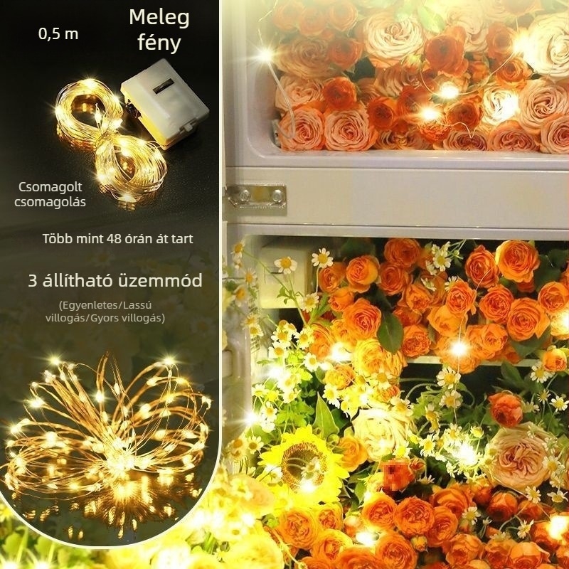 Rézdrótos LED-sor, villogó csillagos ég effekt – dekoratív világítás DIY-hoz