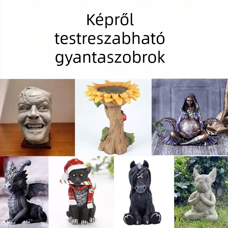 Hosszú orrú elefánt gyantából készült kertdísz napelemes világítással