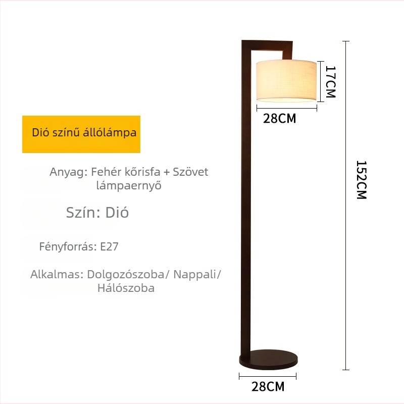 Vintage dióbarna színű állólámpa, tömörfa, LED, nappaliba és hálószobába, nordic–kinai ihletésű dizájn