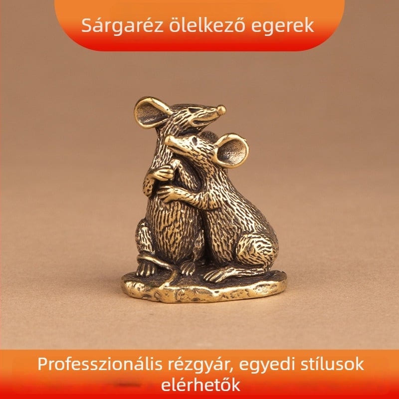 Sárgaréz egérpár – irodai és otthoni dekoráció, retro stílus, masszív asztali dísz
