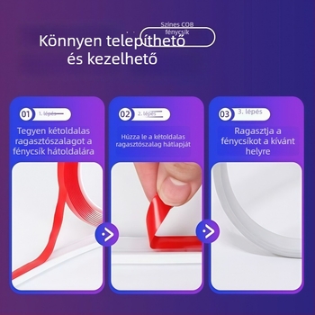 220V RGB COB LED szalag öntapadó hátoldallal, dugaszolható, színváltozó hangulatvilágítás gaming szobához