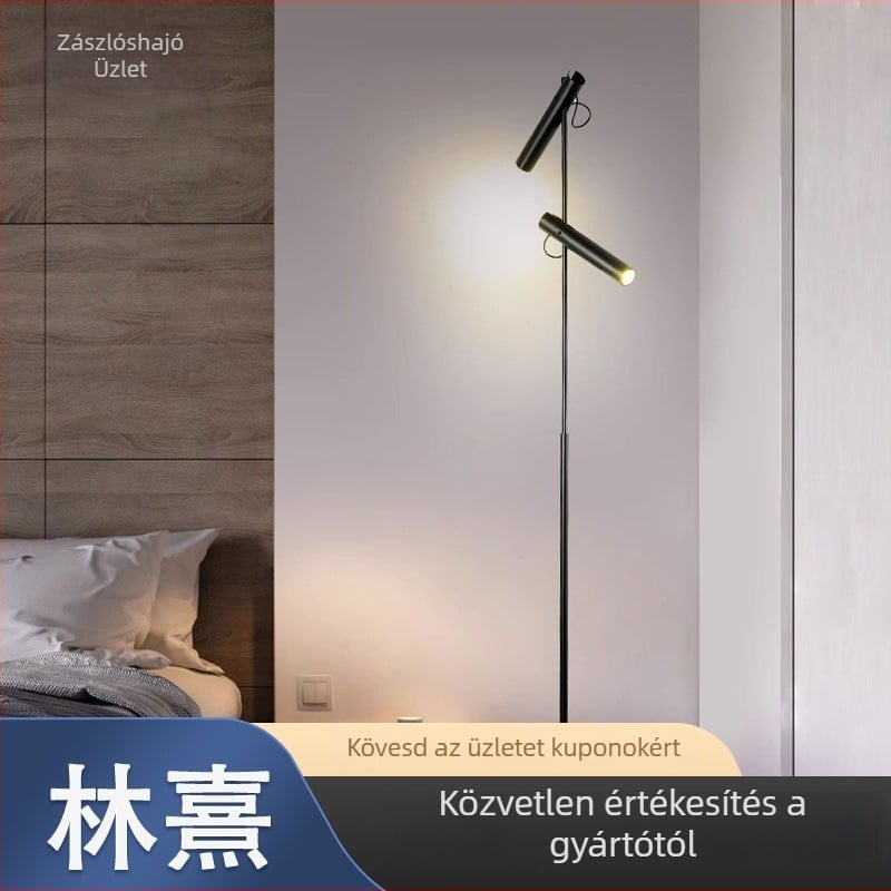 Rozsdamentes acélból készült fekete állólámpa, minimalist design a nappaliba, állítható magasság, ideális hálószobához és a kanapéhoz
