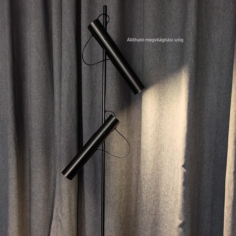 Rozsdamentes acélból készült fekete állólámpa, minimalist design a nappaliba, állítható magasság, ideális hálószobához és a kanapéhoz
