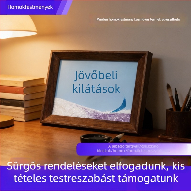 Áramló homokkal készült keret, kalligráfiával és tájképpel – 6 hüvelykes akril asztali dísz