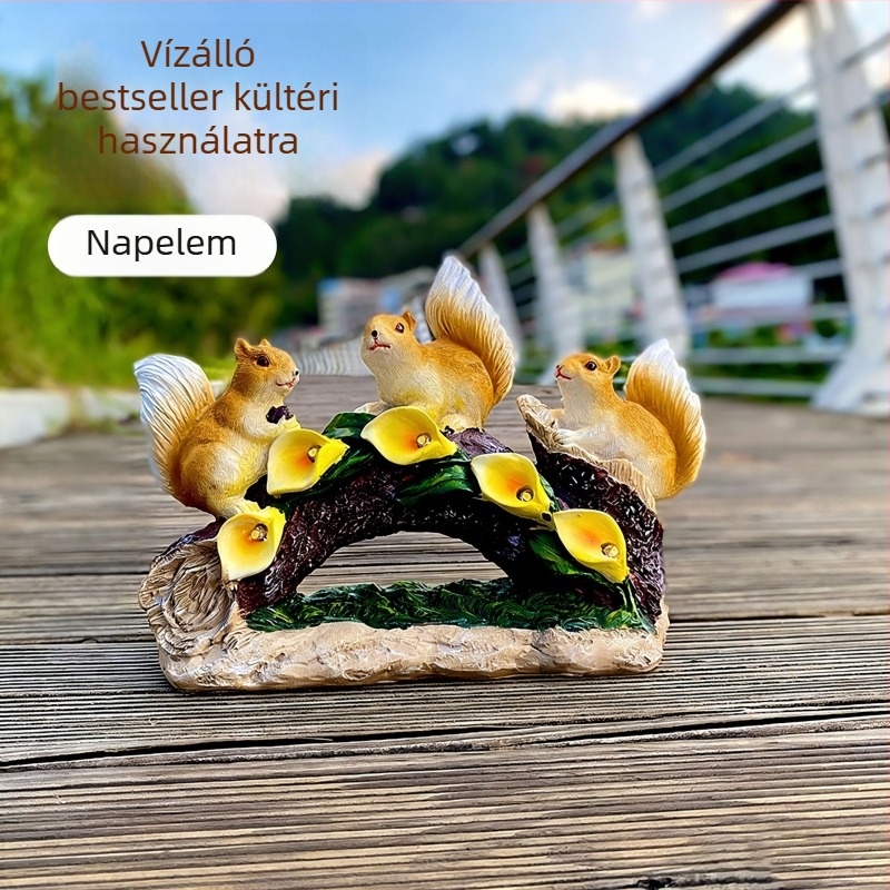 Mókus gyanta kertdísz, kültéri napelemes balkondekoráció