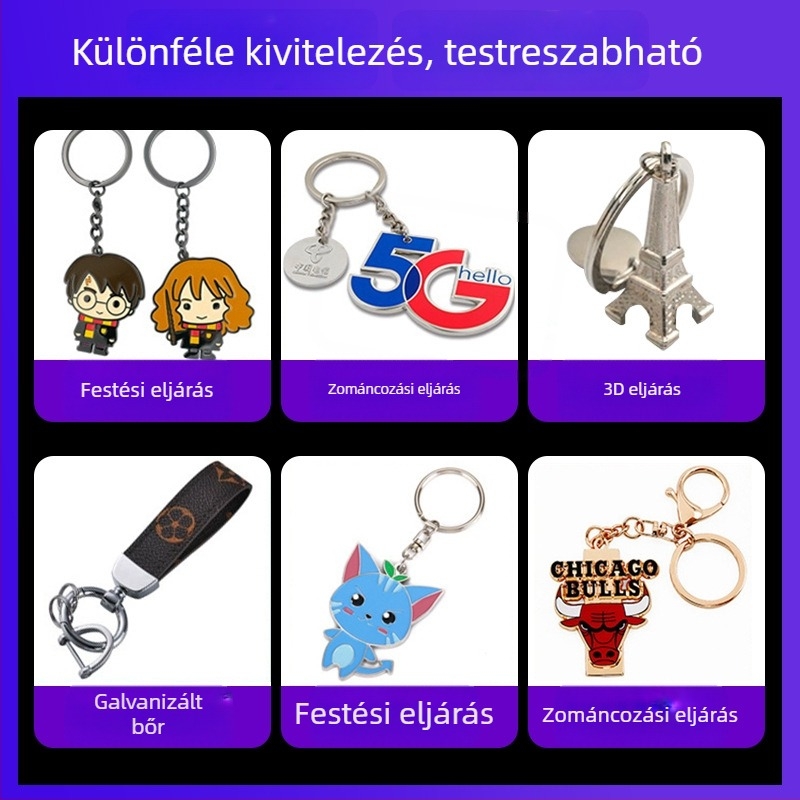 Fém kulcstartó karikatúra dizájnnal, testreszabható zománcfestéssel, kreatív ajándék