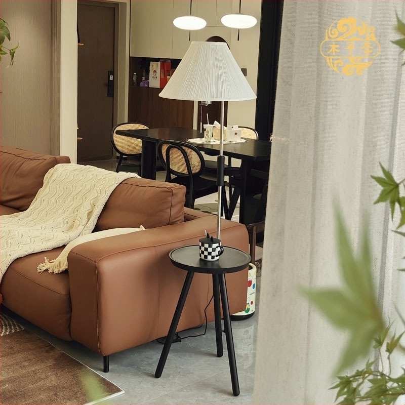 Padlólámpa beépített tárolópolccal, tömörfából, mid-century stílusú retro, nappaliba és hálószobába