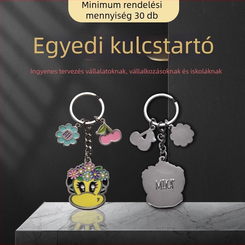 Fém kulcstartó animációs dizájnnal, zománcozott felülettel, kézzel készített egyedi kivitel