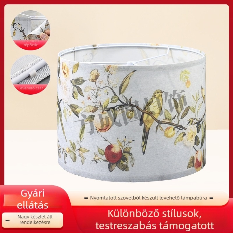 KD textil lámpabúra, kínai művészeti stílus, sárga madár mintával, levehető, padlós vagy éjjeli lámpához
