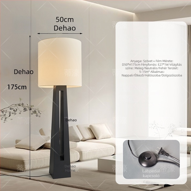 Modern, minimalist állólámpa nappaliba textil árnyékolóval