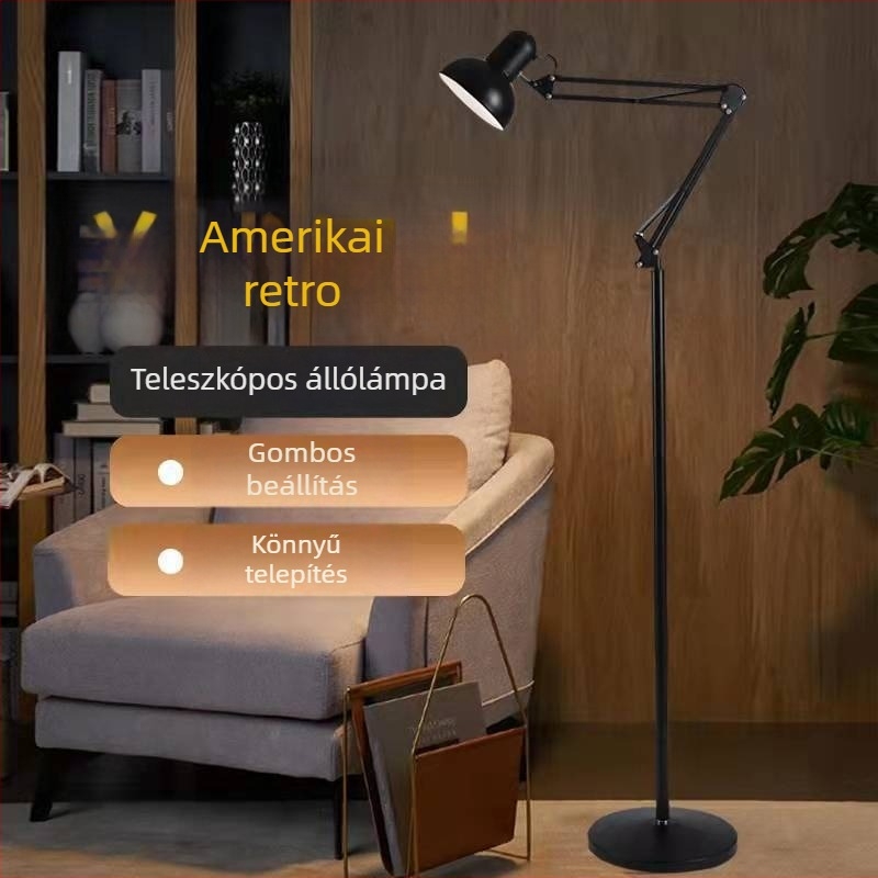 Ultra fényes állólámpa szemvédő funkcióval, retro vertikális stílus nappalira és hálószobára, hosszú összecsukható kar, dugaszolós tápellátás