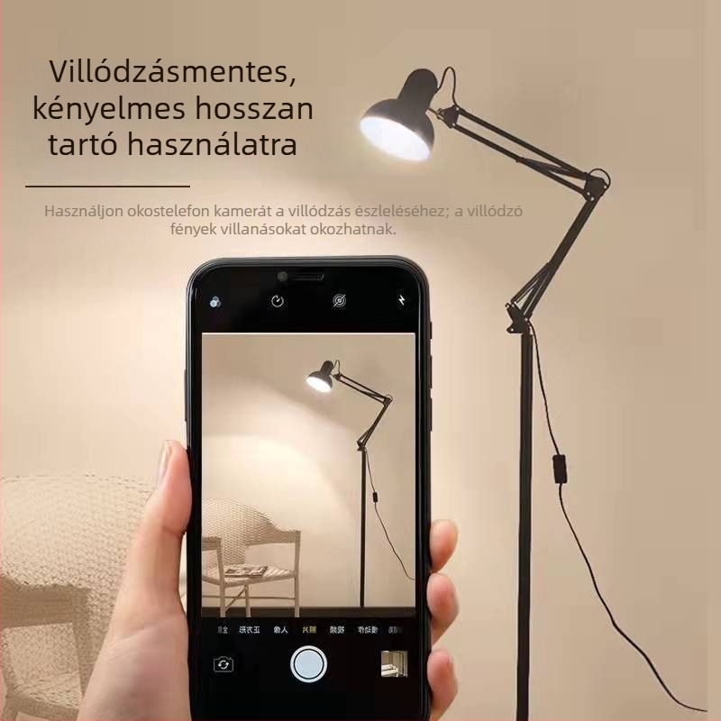 Ultra fényes állólámpa szemvédő funkcióval, retro vertikális stílus nappalira és hálószobára, hosszú összecsukható kar, dugaszolós tápellátás