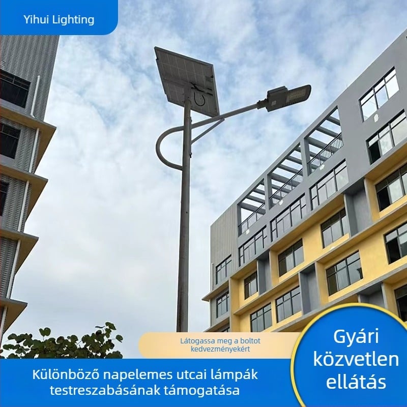 LED napelemes utcai lámpa, magas oszlopos vidéki területekre, IP65, 100W, nagy fényerő
