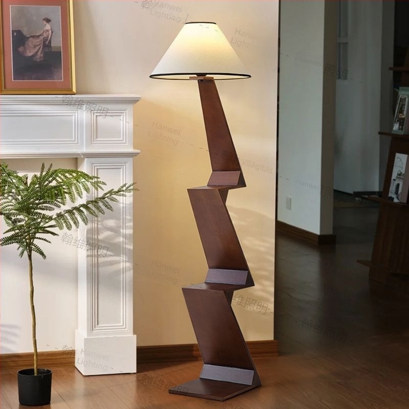 Vintage skandináv padlólámpa tömör fából, többszintű tárolóval, modern minimalist dizájn, nappaliba, dolgozószobába vagy hálószobába