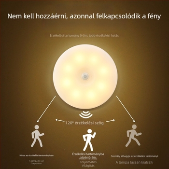 Intelligens mozgásérzékelős éjszakai lámpa Type-C töltéssel, mágneses szekrényrögzítés, kör alakú időzítővel