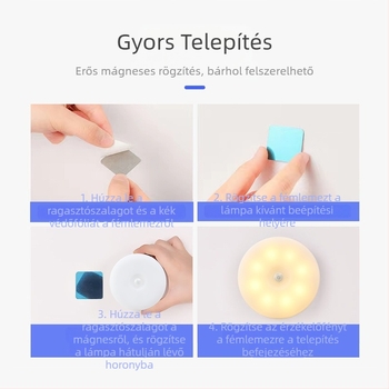 Intelligens mozgásérzékelős éjszakai lámpa Type-C töltéssel, mágneses szekrényrögzítés, kör alakú időzítővel