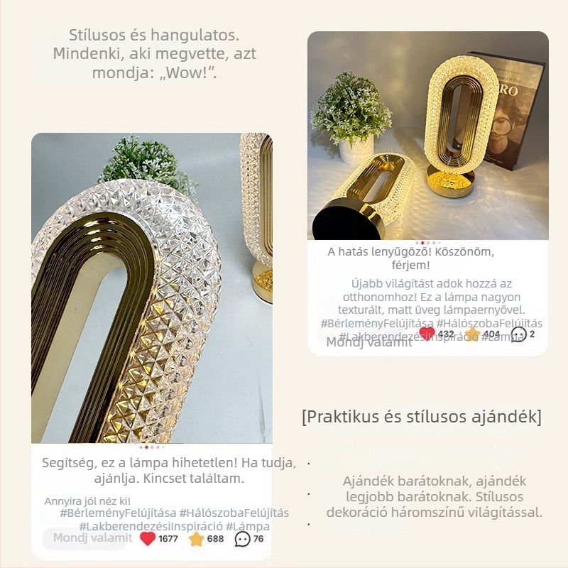 Európai stílusú érintéses kristály hangulatvilágító lámpa a hálószobai éjjeliszekrényhez, minimalistán modern dizájn, állítható fényerővel