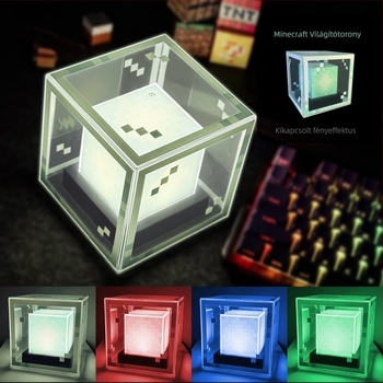 Újratölthető Minecraft beacon LED éjjeli lámpa – asztali dekoráció