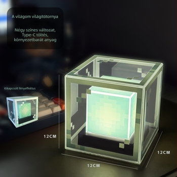 Újratölthető Minecraft beacon LED éjjeli lámpa – asztali dekoráció