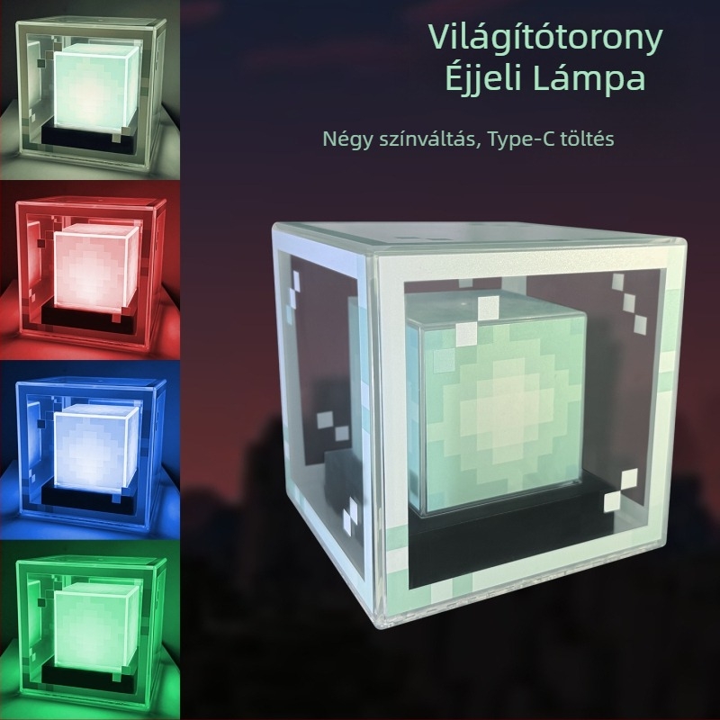 Újratölthető Minecraft beacon LED éjjeli lámpa – asztali dekoráció