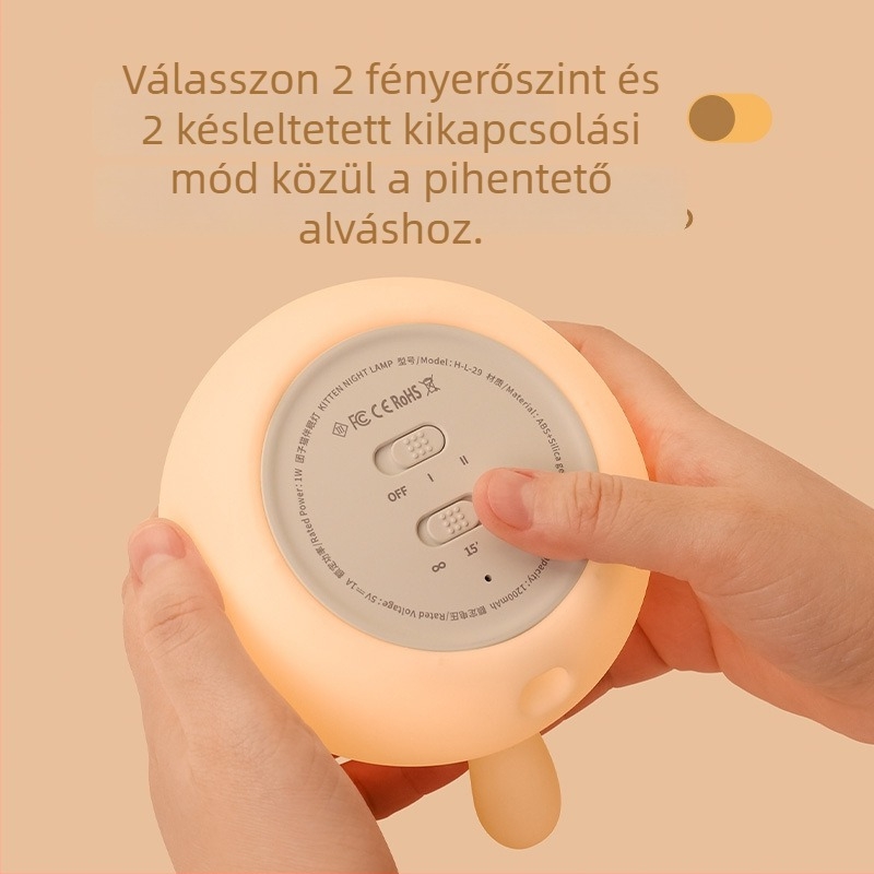 MUID Tuanzi macska éjjeli lámpa, újratölthető, szemkímélő fény, szilikonból, aranyos dizájn, babák etetéséhez