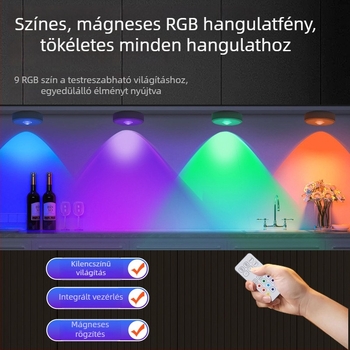 RGB vezeték nélküli szekrényvilágítás – LED korongvilágítás, akkumulátoros, konyha- és szekrényvilágítás, éjszakai fény