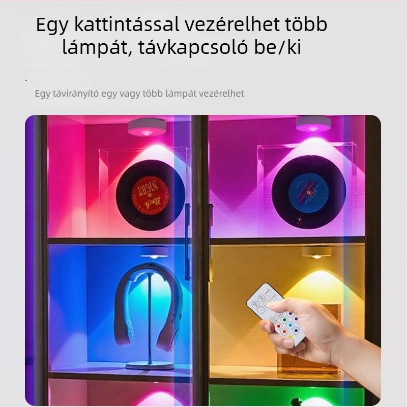RGB vezeték nélküli szekrényvilágítás – LED korongvilágítás, akkumulátoros, konyha- és szekrényvilágítás, éjszakai fény