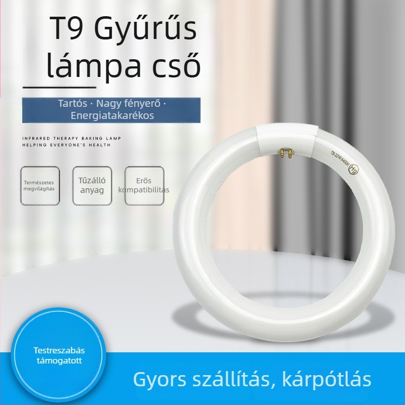 T9 gyűrűs mennyezeti lámpa, kör alakú, négypontos fluoreszcens cserelámpa, fehér fény, 22W/32W/40W, otthoni és üzleti használatra