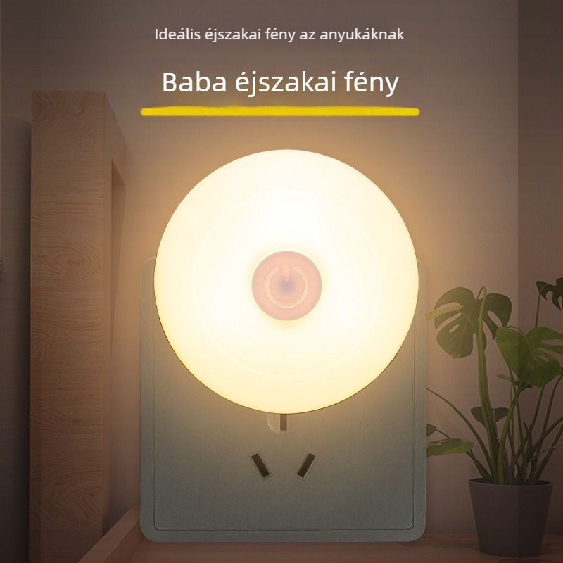 Bedugható LED éjjeli lámpa hálószobába — éjjeliszekrényhez, szemkímélő, gombos kapcsolóval