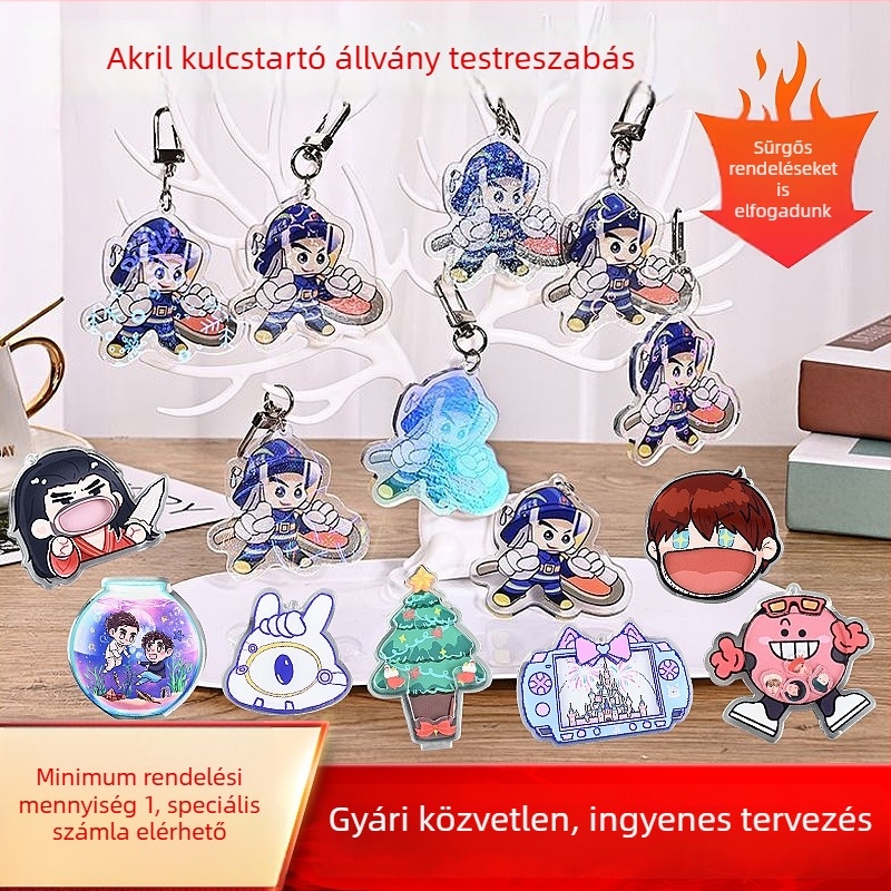 Akril kulcstartó személyre szabható medállal, csillag alakú animációs karakter, anime stílusú, hűtőmágnes