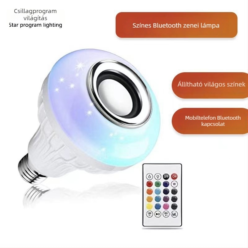 RGB Bluetooth LED izzó hanggal és vezeték nélküli távirányítóval, több színű színpadi fény