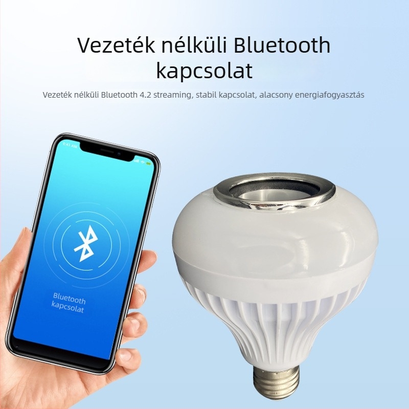 RGB Bluetooth LED izzó hanggal és vezeték nélküli távirányítóval, több színű színpadi fény