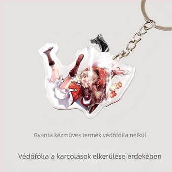 Epoxi akril kulcstartó, személyre szabott anime figurával, állvánnyal és rugós hintázó mechanizmussal, kis ajándékmedál