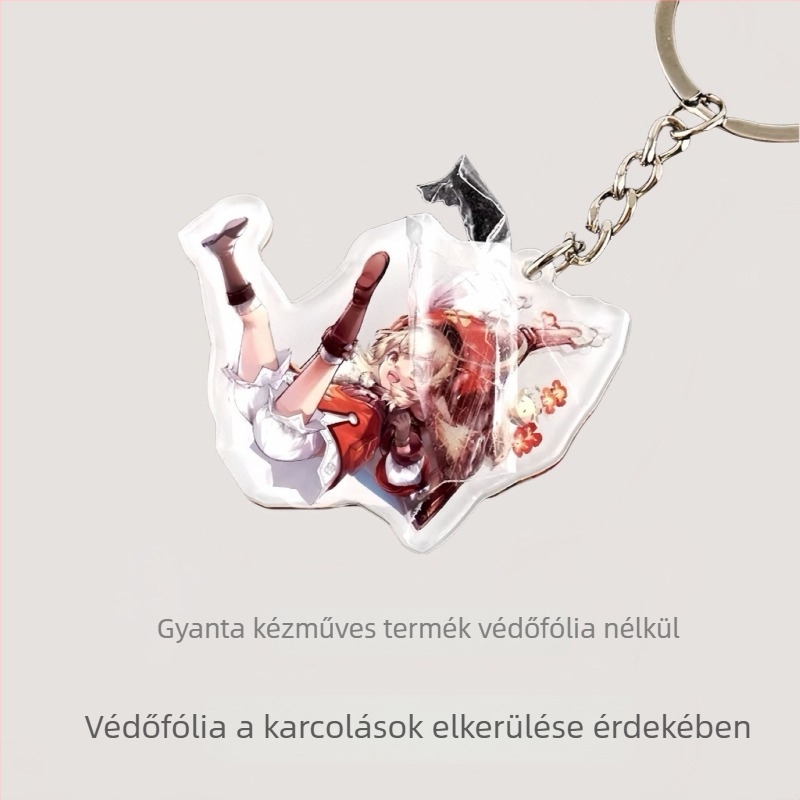 Epoxi akril kulcstartó, személyre szabott anime figurával, állvánnyal és rugós hintázó mechanizmussal, kis ajándékmedál