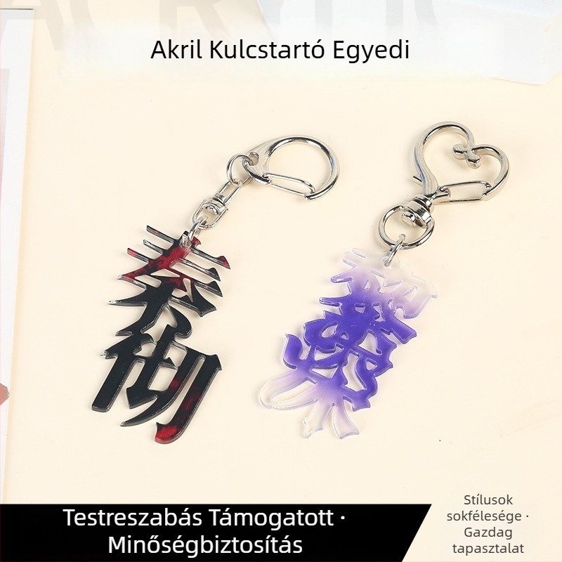 Személyre szabott átlátszó gradientes akril kulcstartó finom csillámmal, medál karaktertervvel