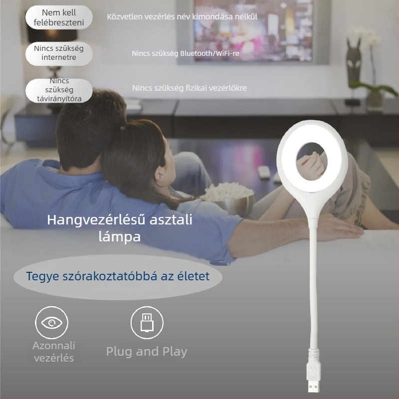 Háromszínű intelligens éjjeli lámpa, hangvezérléses, USB táplálás, ágynál és íróasztalnál használható LED lámpa