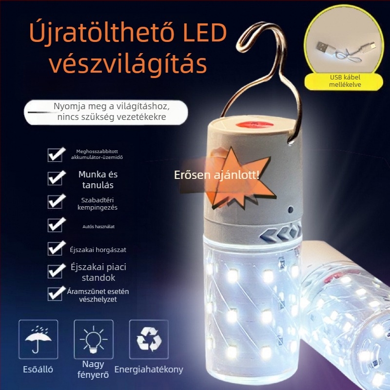 Magas fényerejű újratöltet LED izzó kampóval, otthoni energiatakarékos világítás, kukorica alakú LED lámpa, hordozható vészvilágítás