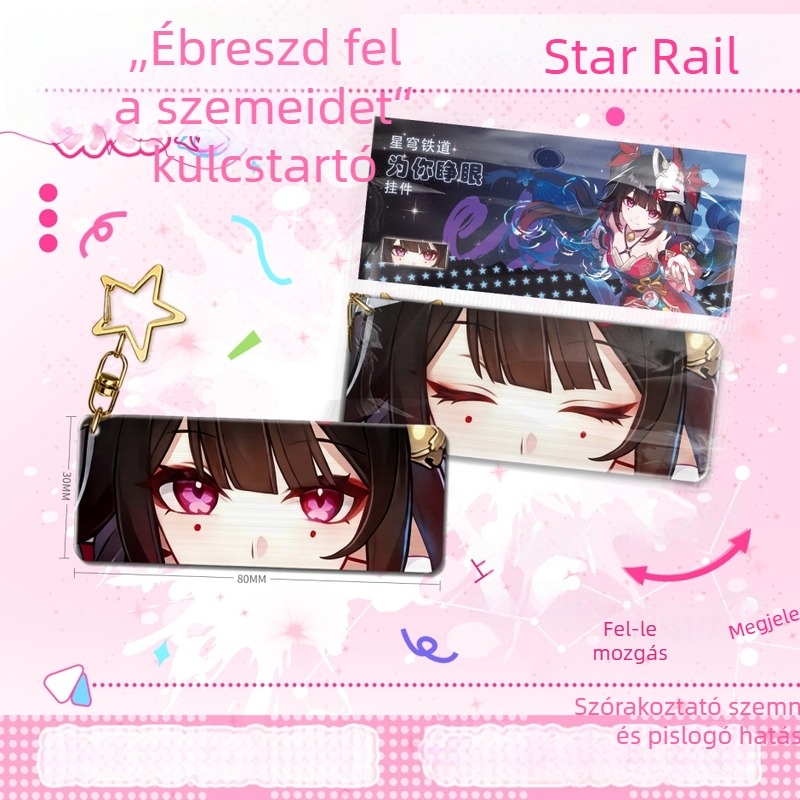 Akril medál mozgó szemekkel és 3D lencsés kártyával, kulcstartó Star Rail Fireworks