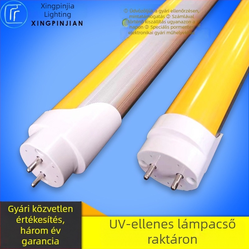 T8 LED cső műhelyi nyomtatáshoz, sárga fény, UV-védelem Sanan chip-del, flicker-mentes, hosszúság 1,2 m, 18 W, 96 LED