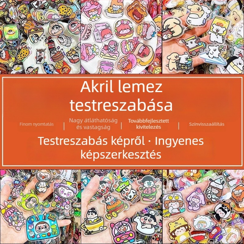 Személyre szabott akril kulcstartó és hűtőmágnes rajzfilmszerű medálokkal