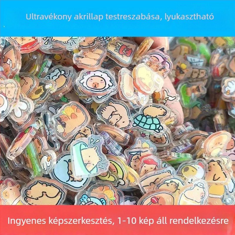 Személyre szabott akril kulcstartó és hűtőmágnes rajzfilmszerű medálokkal