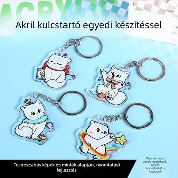 Személyre szabható akril kulcstartó rajzfilmfigura keverékével, finom glitteres epoxifelülettel, kis hátizsák medállal, anime kiegészítő