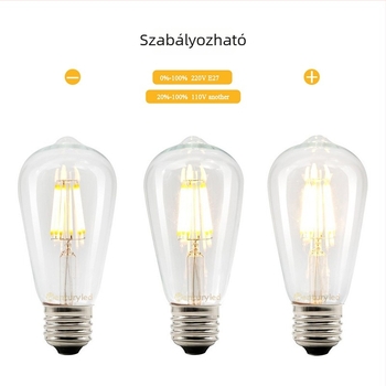 ST64 LED égő filamentszál, E27-es foglalat, retro Edison stílus, dimmelhető, 4W, meleg fény, 220V