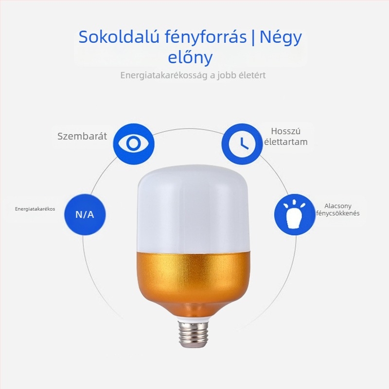 Arany LED gömbizzó, lapos tetejű, állandó áram, fényes fehér fény, energiatakarékos, E27 foglalat, 220V, 30 000 óra