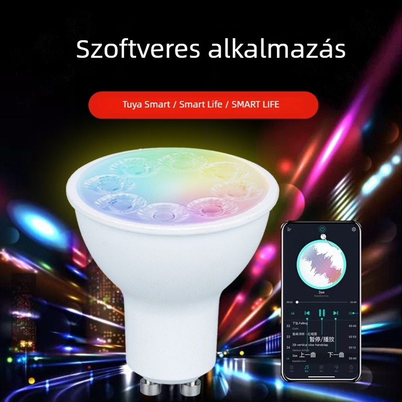 Okos Bluetooth RGBW GU10 spotlámpa, alumínium házban, aljzatról üzemeltethető és távirányítóval