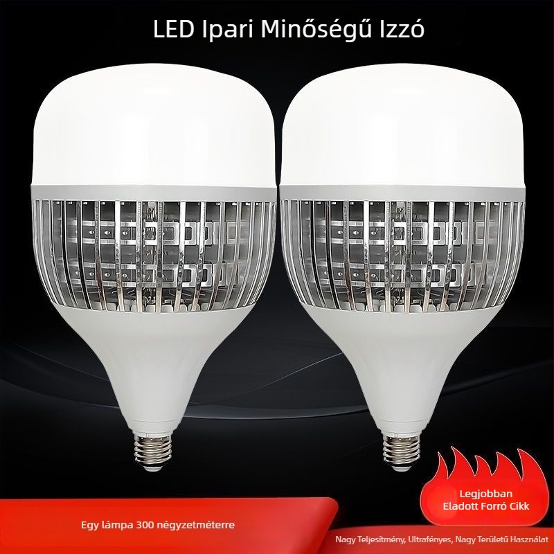 LED nagy teljesítményű gömbizzó műhelyek és raktárak számára, E27 foglalat, 3800 lm, 220V, alumínium test, PC difúzor, IP20, élettartam 10000 h