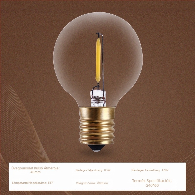 G40 LED gömbizzó, üvegszerű test, E17 foglalat, energiatakarékos, háztartási használatra, rendkívül fényes