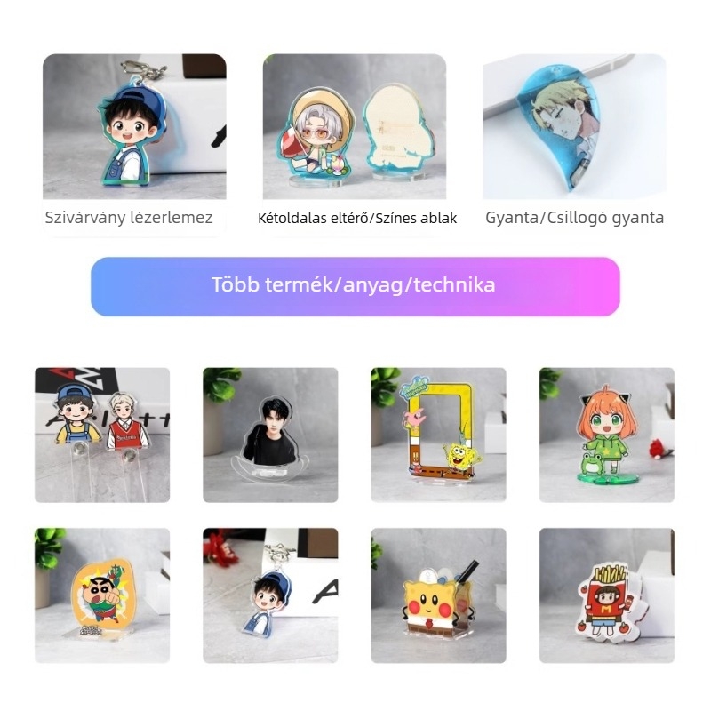 Akril figura állvány, személyre szabott anime merch, DIY kulcstartó medállal, PP klip autókulcsokhoz