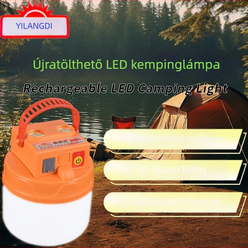 LED gömblámpa 100W, ultra‑fényes, USB töltésű, beltéri és kültéri használatra, sátorozáshoz függő világítás